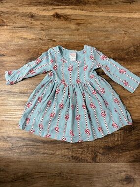 Hanna Andersson Light Blue Dress with Red Bow Stripes size 18 - 24 M